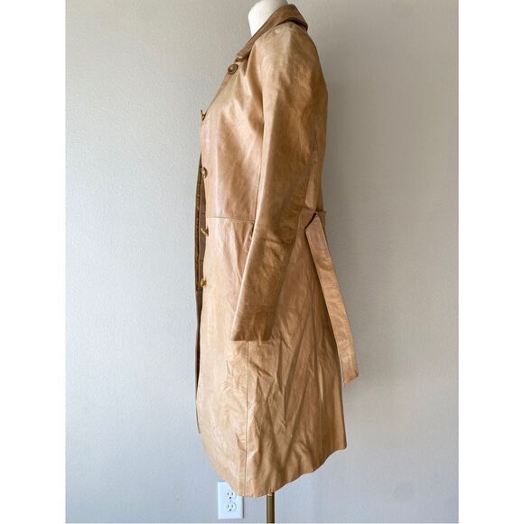vintage y2k Transmission NY tan leather trench coat - Picture 3 of 7